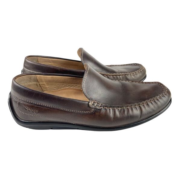 Ecco Brown Leather Slip On Men Loafers Size 42 / 8 - Picture 1 of 8